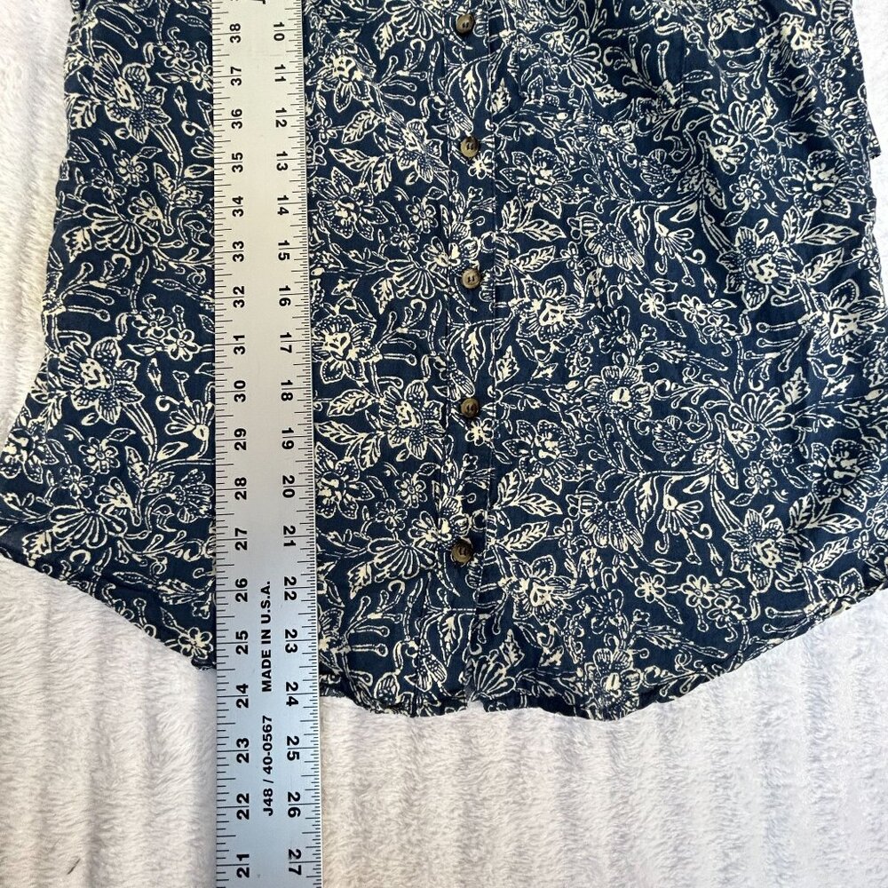 Maeve Anthropologie Women Floral Button-Up Shirt Size 2 Navy White Cotton Casual - Picture 7 of 7